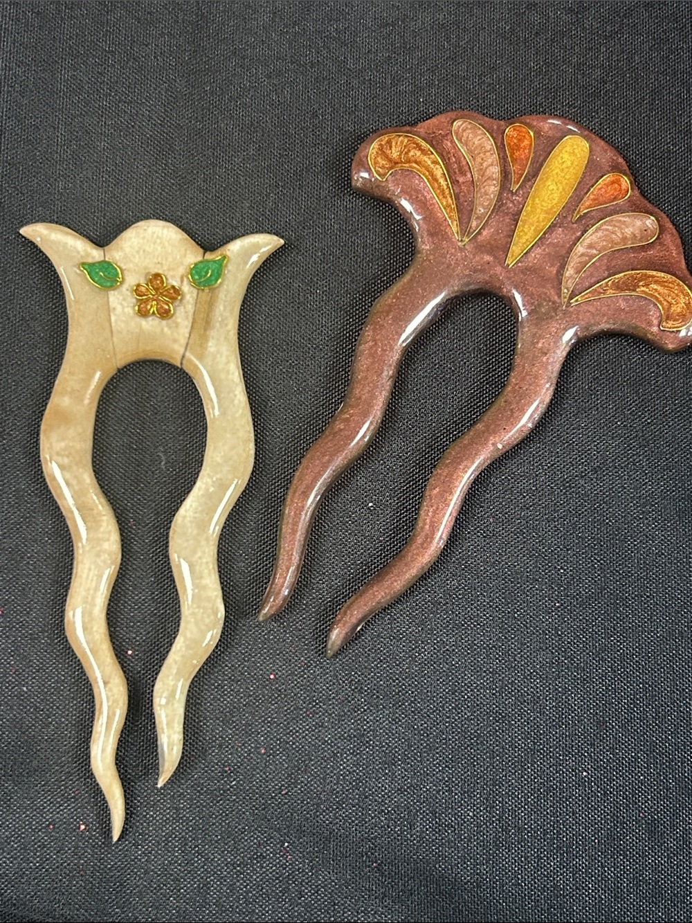 HANDCRAFTED HAIR FORKS BUNDLE 2 wooden hair forks with wired accents